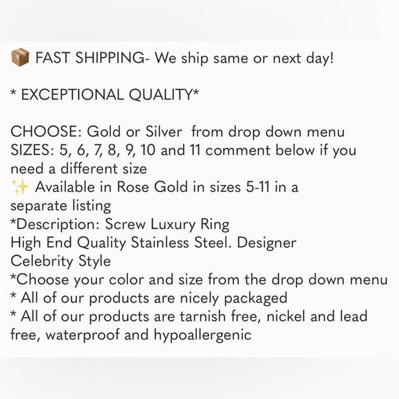 NEW GOLD OR SILVER SCREW RING LOVE RING DESIGNER INSPIRED LOVE RING - Picture 12 of 12